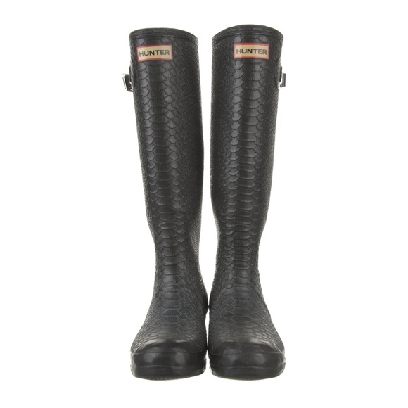 Hunter Shoes - HUNTER WELLIES RAIN BOOT TALL BLACK SNAKESKIN PRINT
